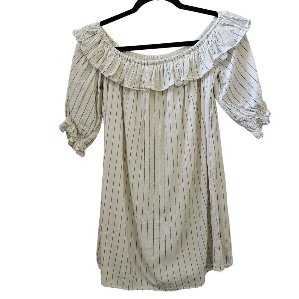 Lulu's size S Boho‎ Dress Off The Shoulder Peasant Pinstriped Ruffle Lined Dress